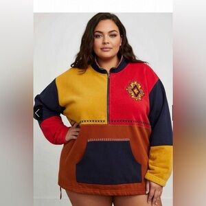 C.S.T. SPORT1 Pull Over Jacket Color Block Vintage Half zip Plus Size 2X Long
